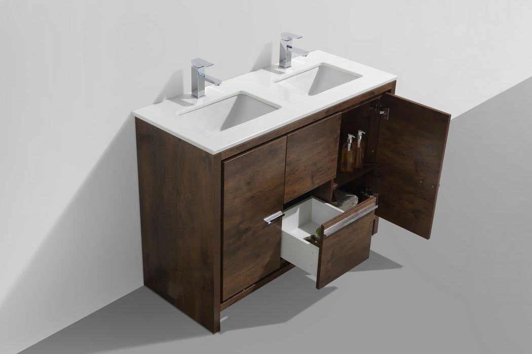 Dolce 48″ Double Sink Modern Bathroom Vanity with Quartz Counter-Top