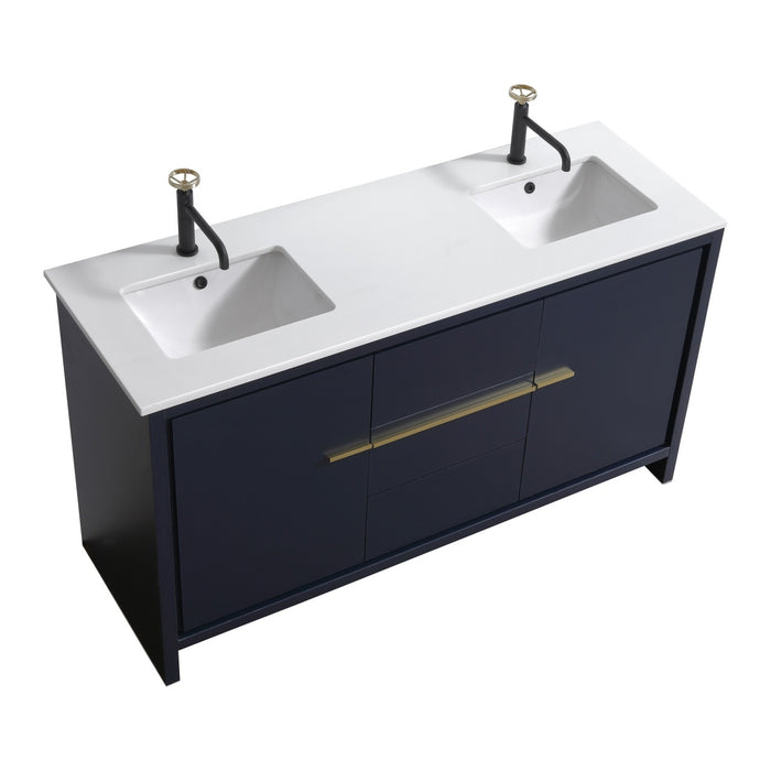 Dolce 60″ Double Sink Modern Bathroom Vanity with Quartz Counter-Top