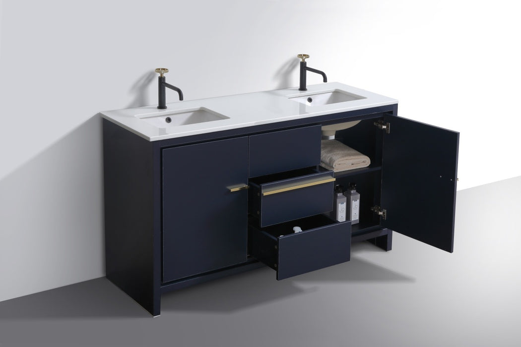 Dolce 60″ Double Sink Modern Bathroom Vanity with Quartz Counter-Top