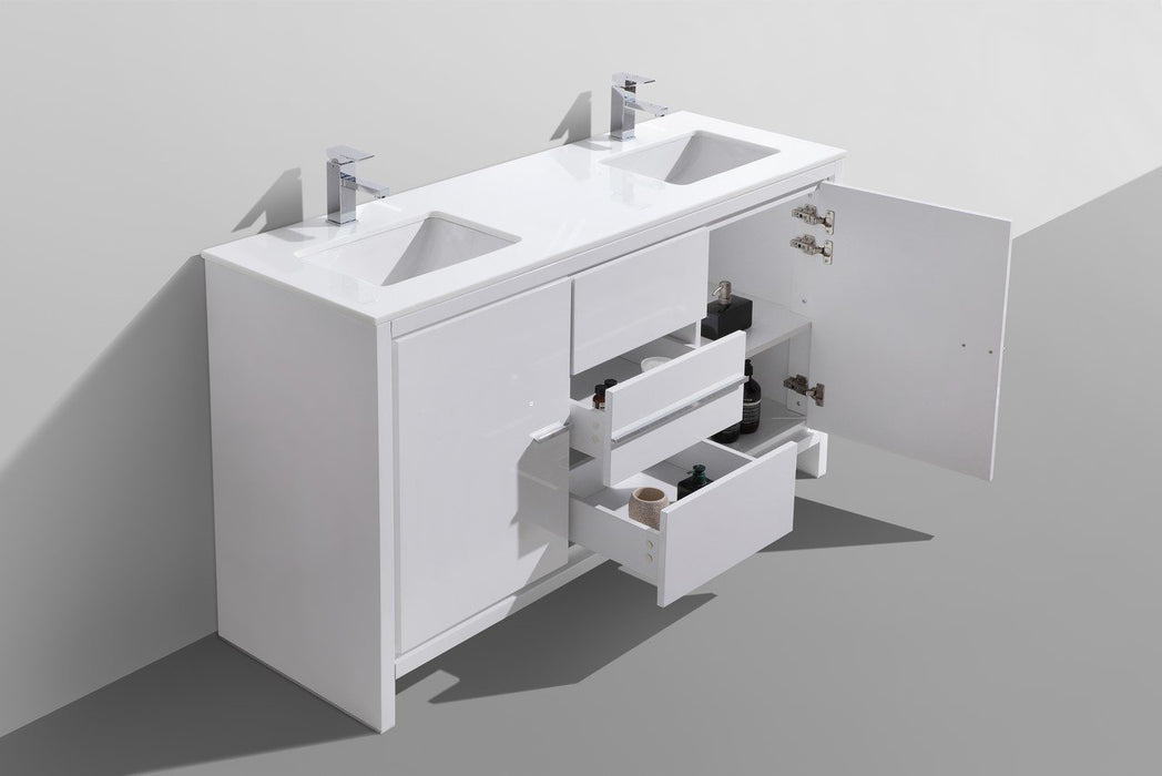 Dolce 60″ Double Sink Modern Bathroom Vanity with Quartz Counter-Top