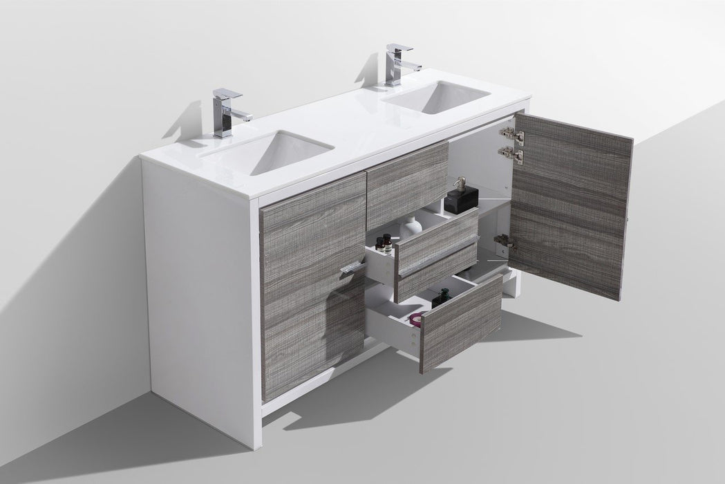 Dolce 60″ Double Sink Modern Bathroom Vanity with Quartz Counter-Top