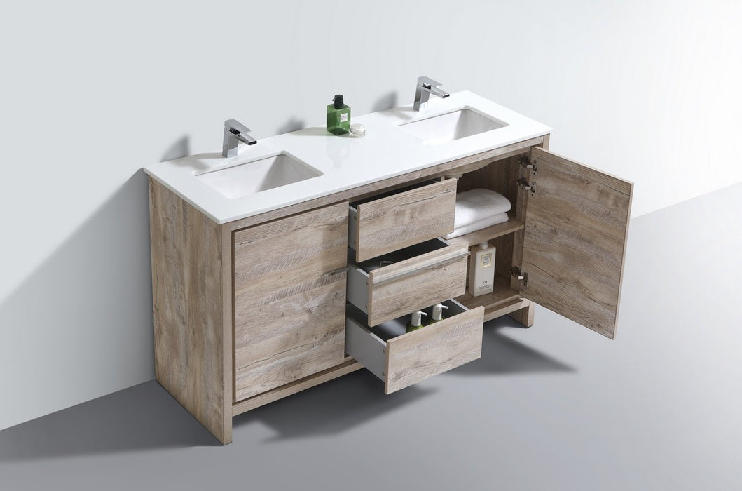 Dolce 60″ Double Sink Modern Bathroom Vanity with Quartz Counter-Top