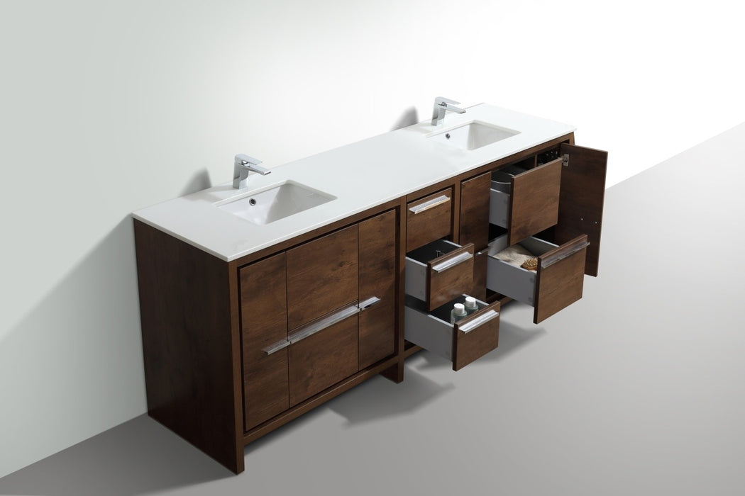 Dolce 84″ Double Sink Modern Bathroom Vanity with Quartz Counter-Top