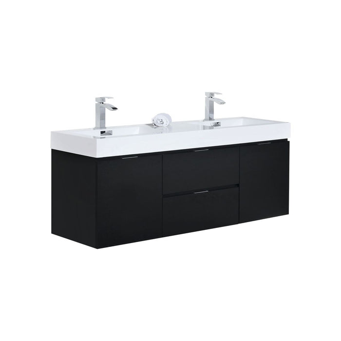 Bliss 60" Double Sink Wall Mount Modern Bathroom Vanity