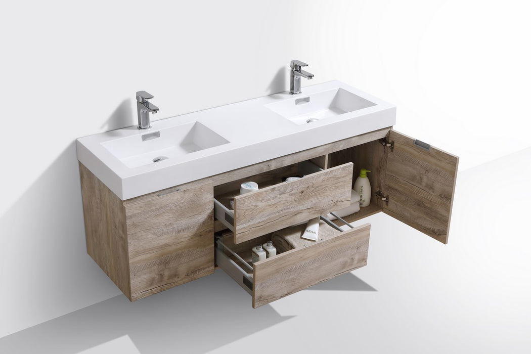 Bliss 60" Double Sink Wall Mount Modern Bathroom Vanity