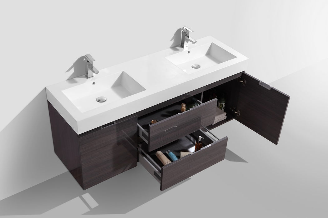 Bliss 60" Double Sink Wall Mount Modern Bathroom Vanity