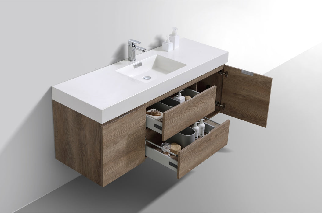 Bliss 60" Single Sink Wall Mount Modern Bathroom Vanity