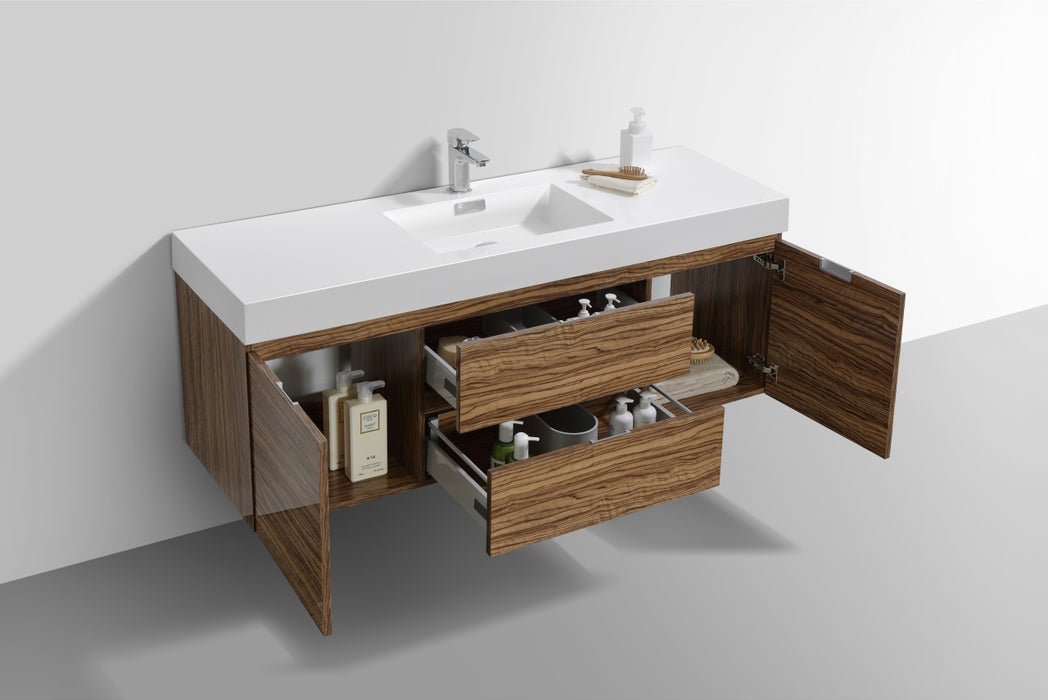 Bliss 60" Single Sink Wall Mount Modern Bathroom Vanity