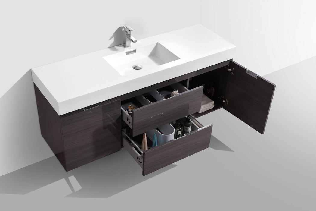 Bliss 60" Single Sink Wall Mount Modern Bathroom Vanity