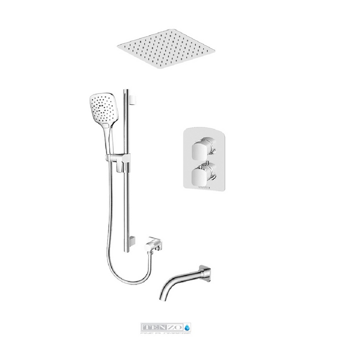Tenzo Delano 3 Way Thermostatic Tub and Shower System with Recessed Rainhead