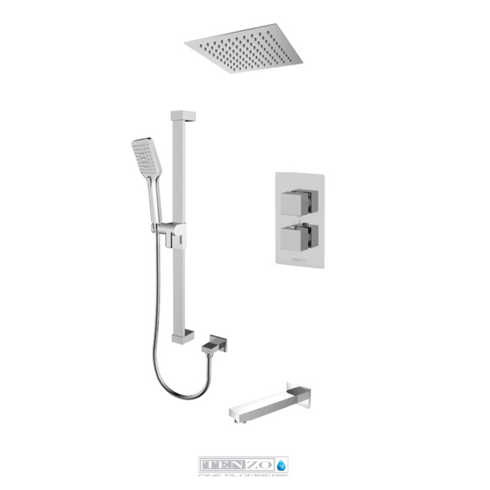 Tenzo Slik 3 Way Thermostatic Tub and Shower System with Recessed Rainhead